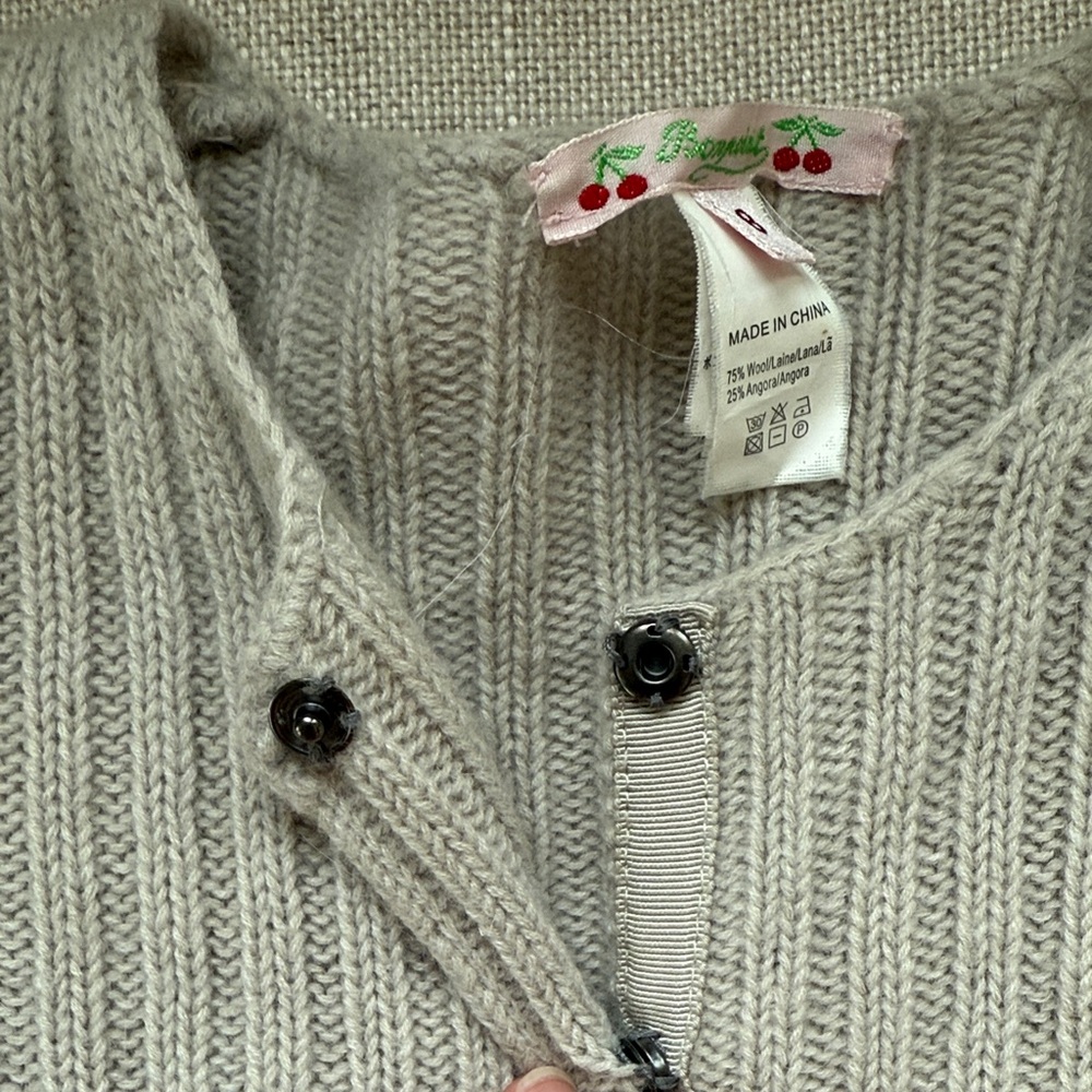 Light Gray Ribbed Knit Girls Cardigan - Picture 6 of 9
